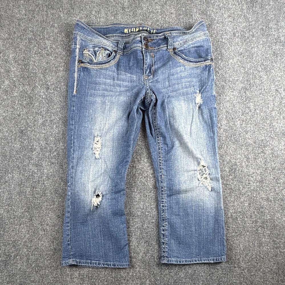 Vintage Hydraulic Y2K Distressed Flap Pocket Capri Jeans Size 13/14 Stretch